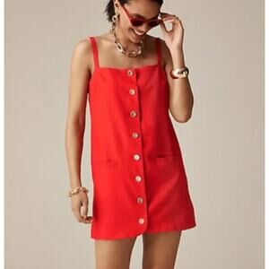 J. Crew Claudia Mini Linen Red Button-Down Summer Dress Size XL Red